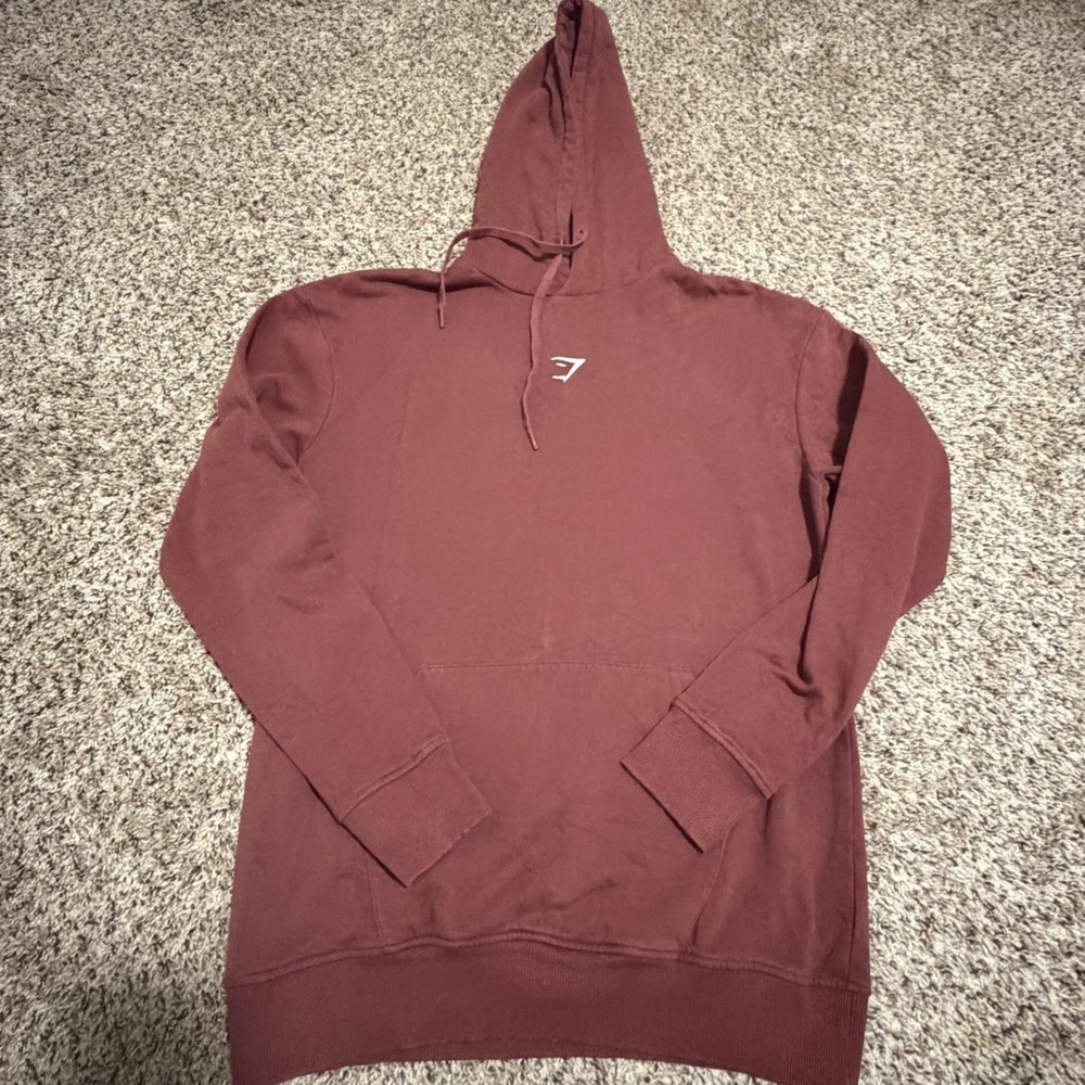 Gymshark Womens XS Pullover Hoodie Cherry Brown Burgundy GLP04431 Logo‎ Fleece